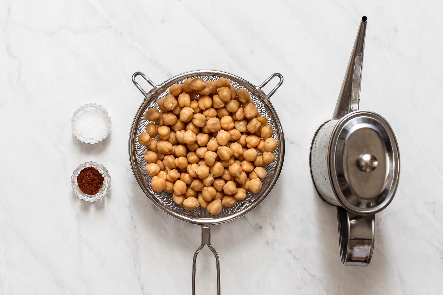 Ingredients for making roasted chickpeas.