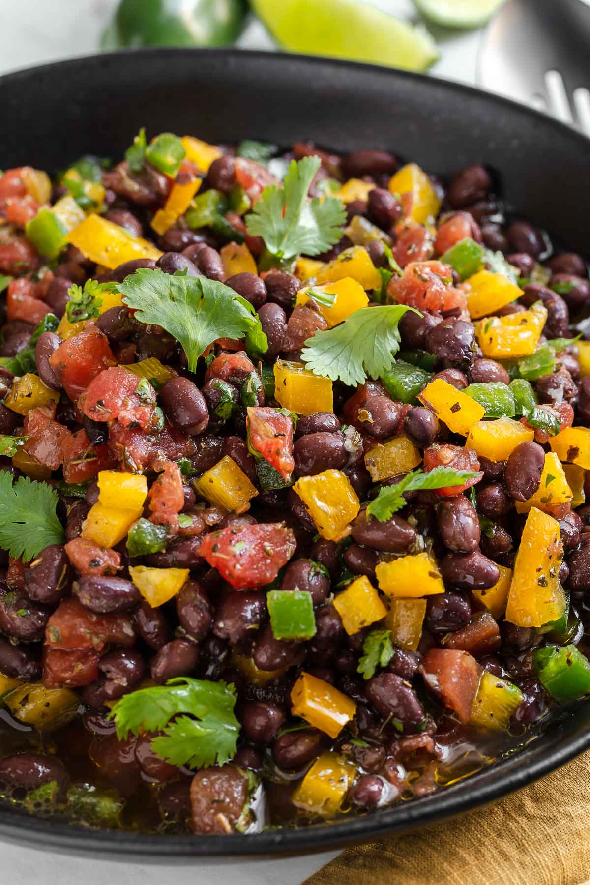 Black bean salad with peppers and cilantro, no corn.