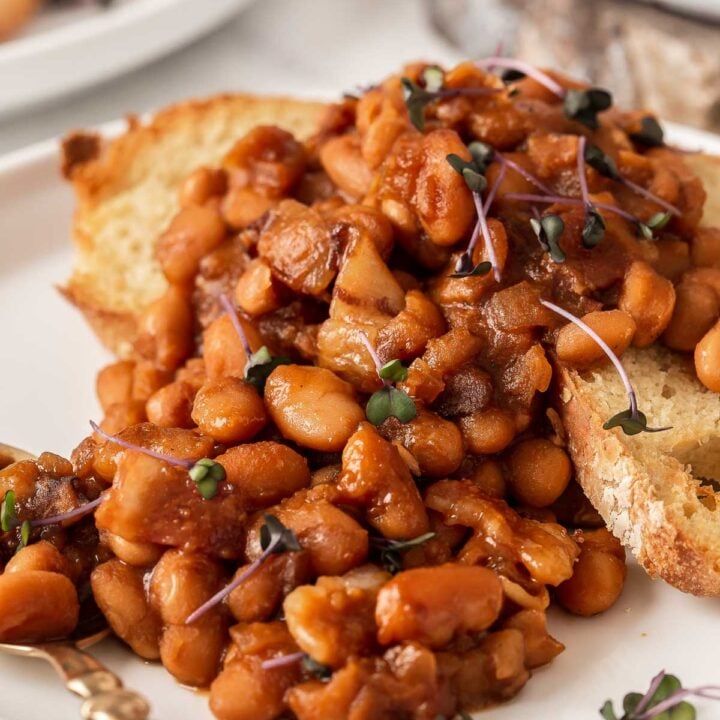 Boston baked beans over toast slices.